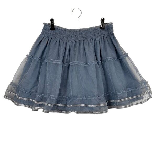 Tularosa Delaney Skirt in Vintage Blue Lined Organza Ruffles Elastic Waist Small - Picture 2 of 11
